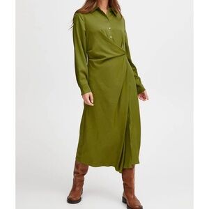 Fransa Viline Wrap Detail Midi Dress, Golden Cypress size Medium NWOT